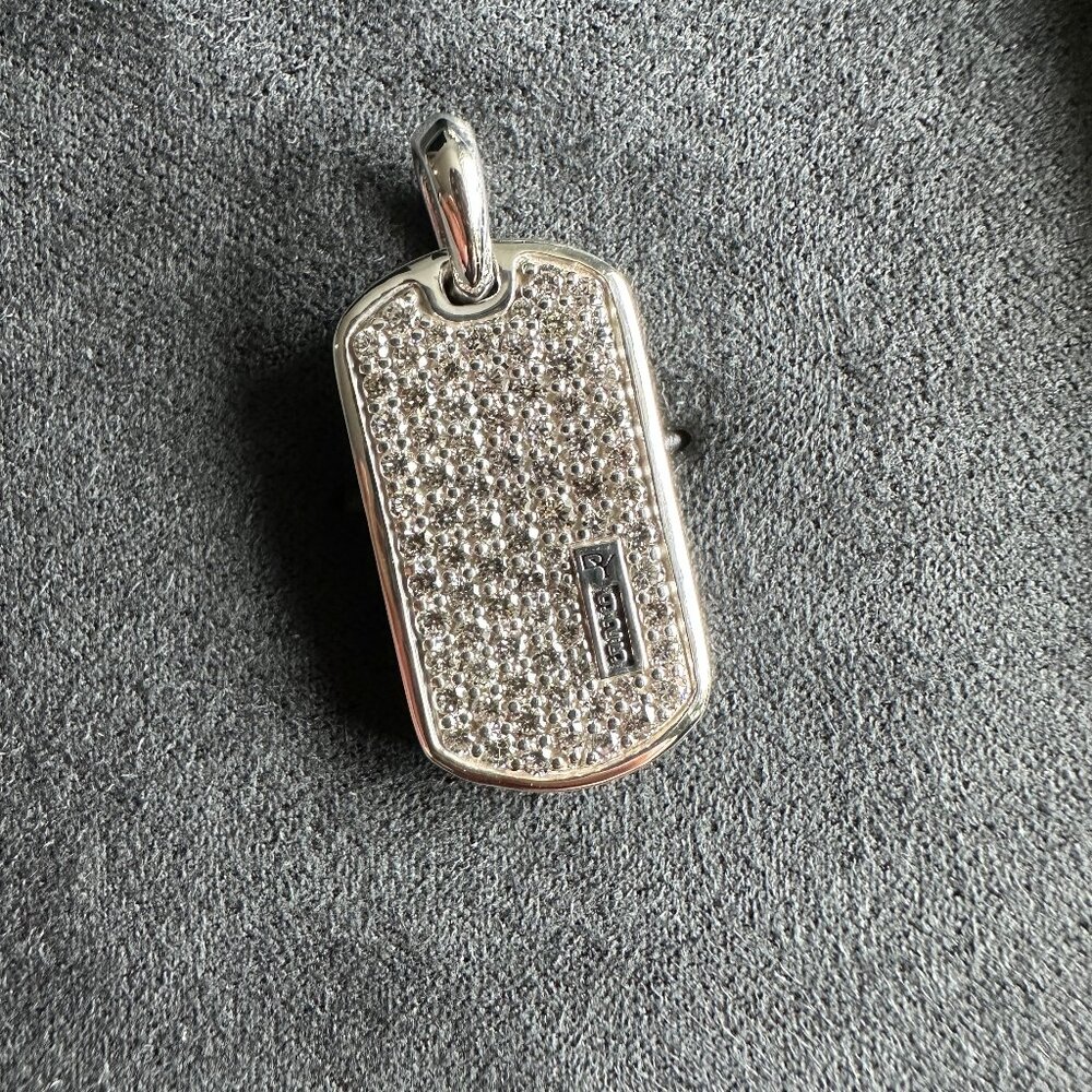 David Yurman Chevron Dog Tag Pendant w/ Pavé White Diamonds - 27mm - RARE